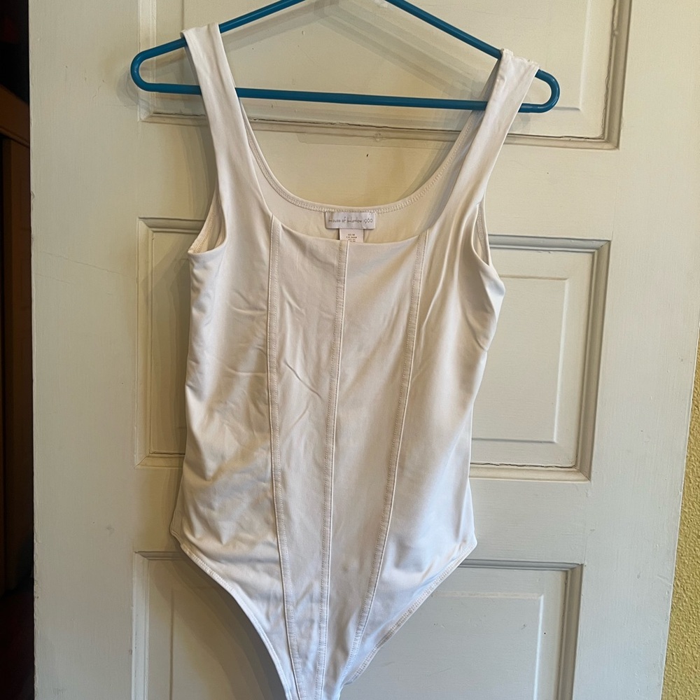 House of Harlow 1960 Square-Neck Bodysuit in Ivory | M